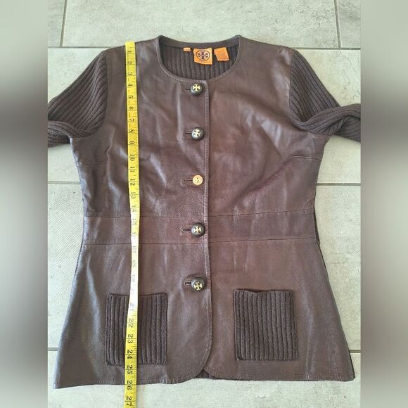 Tory Burch Brown Leather Cachemere Jacket Fitted Desing Size L - Picture 4 of 6